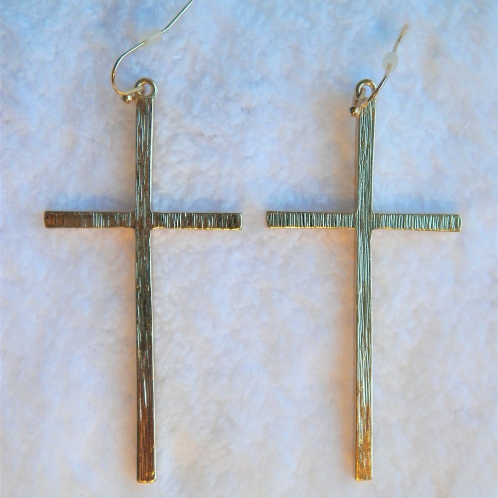 2 3/4" Gold Rhinestone Religious Cross Earrings Forever 21 NWT - Picture 2 of 5